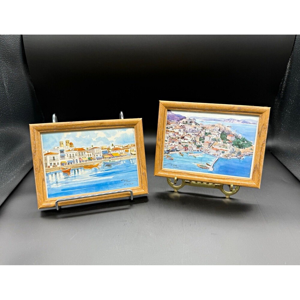 Pair of frame water color prints European coastline